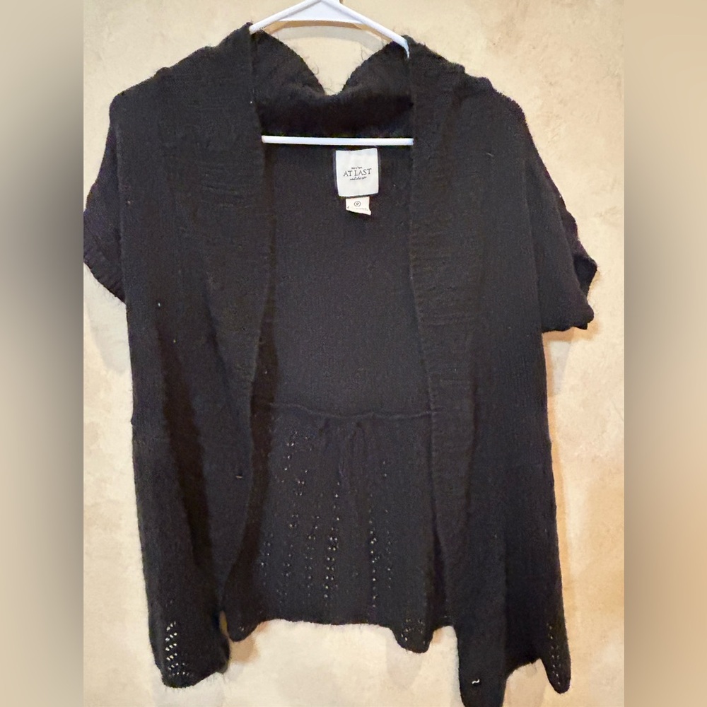 At Last Women's Black short sleeve Cardigan Y2K retro chic large